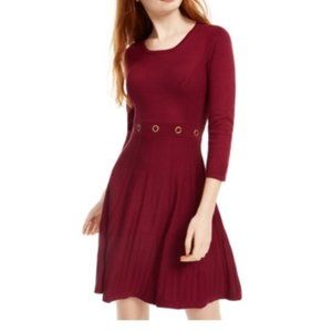 NWT BCX Womens Long Sleeve Fit And Flare Dress Burgundy Size L $60 X006